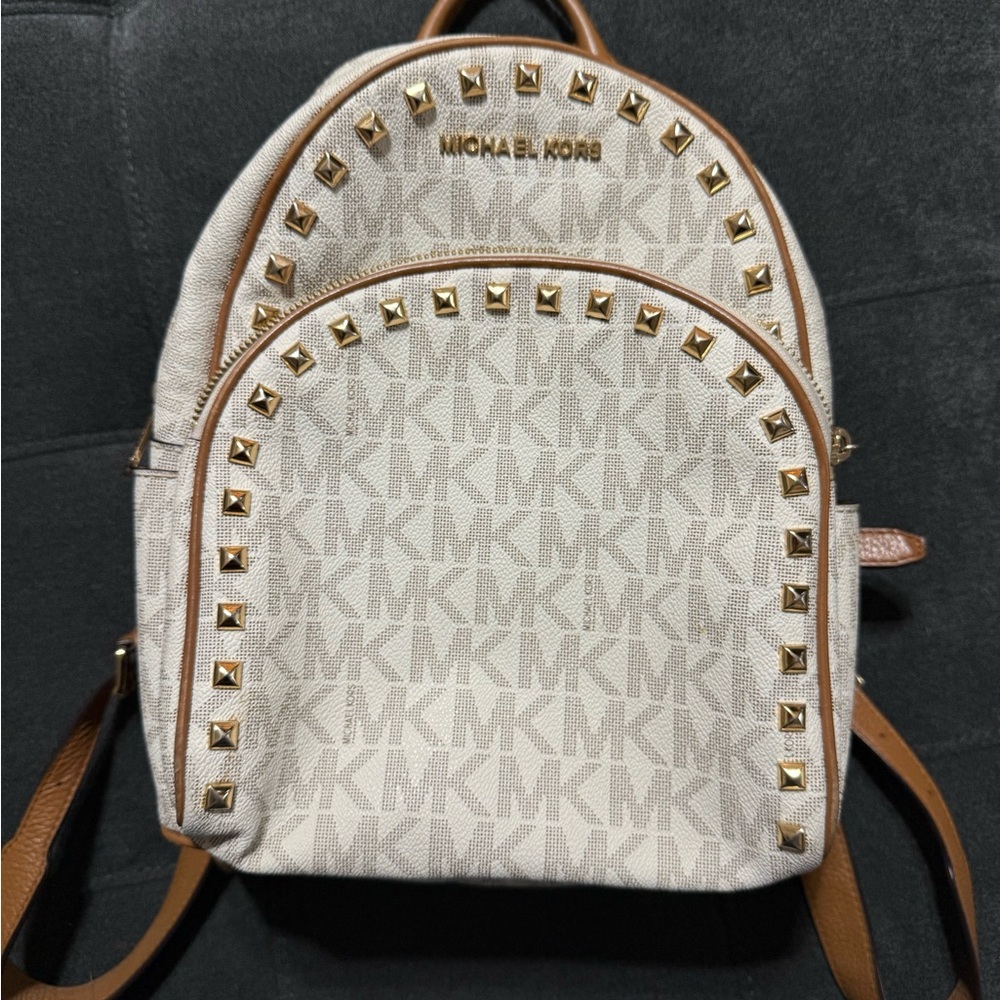 Michael Kors Abbey Medium Studded Pebbled Leather Backpack - Picture 10 of 10